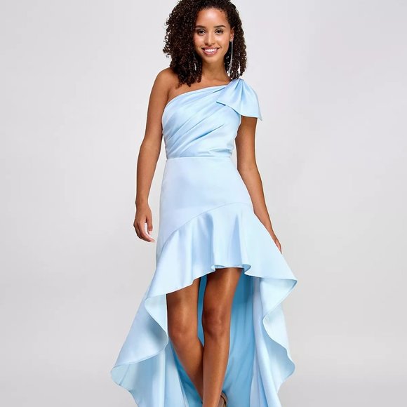CITY STUDIOS Juniors' One-Shoulder High-Low Ball Gown Sky Blue - Picture 1 of 6